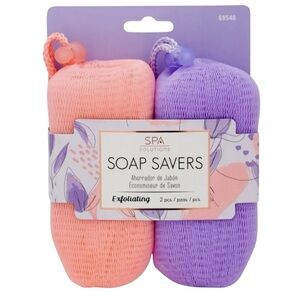 New Cala Antimicrobial Soap Saver Exfoliating Sponge Duo Pair Set Purple Peach